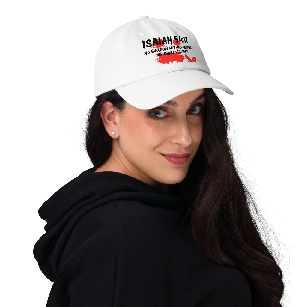 White Unisex Dad hat - No Weapon Formed Against Me Shall Prosper