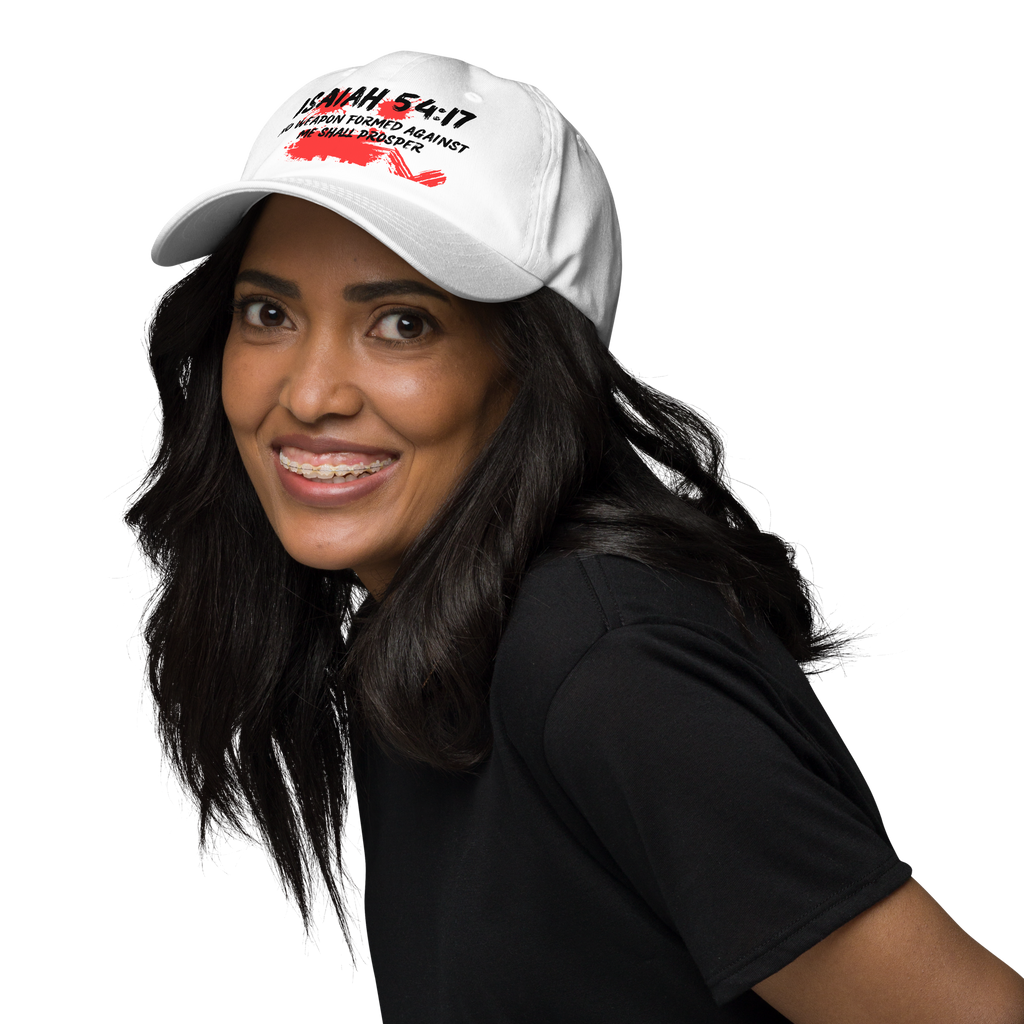 White Unisex Dad hat - No Weapon Formed Against Me Shall Prosper