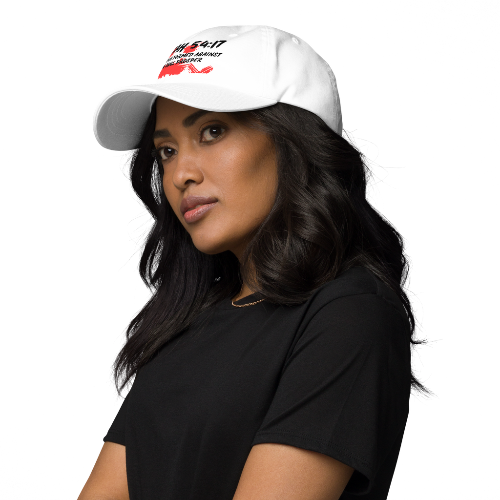 White Unisex Dad hat - No Weapon Formed Against Me Shall Prosper