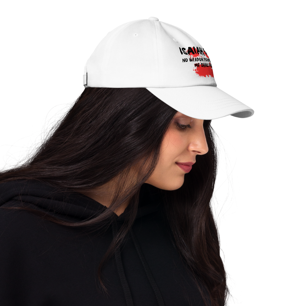 White Unisex Dad hat - No Weapon Formed Against Me Shall Prosper